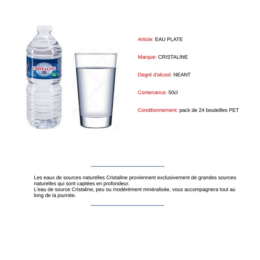 Eau plate Cristaline - CRISTALINE - Pack de 24 bouteilles